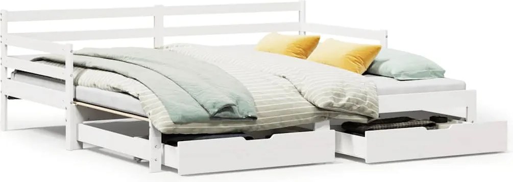 vidaXL Pat de zi cu extensie și sertare fără saltea, alb, 90x200 cm