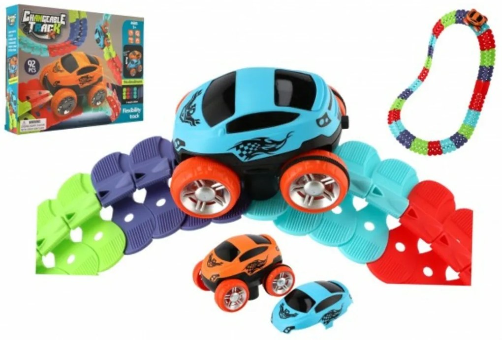 Colorat flexibil urmări 92 pc plastic + mașină pe baterii cu lumină in cutie 35x27x6cm