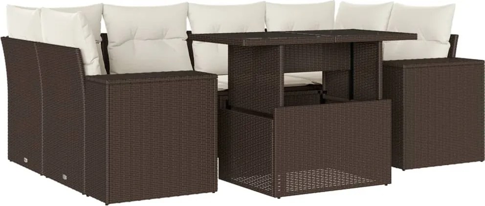 vidaXL Set canapele de grădină cu perne, 7 piese, maro, poliratan