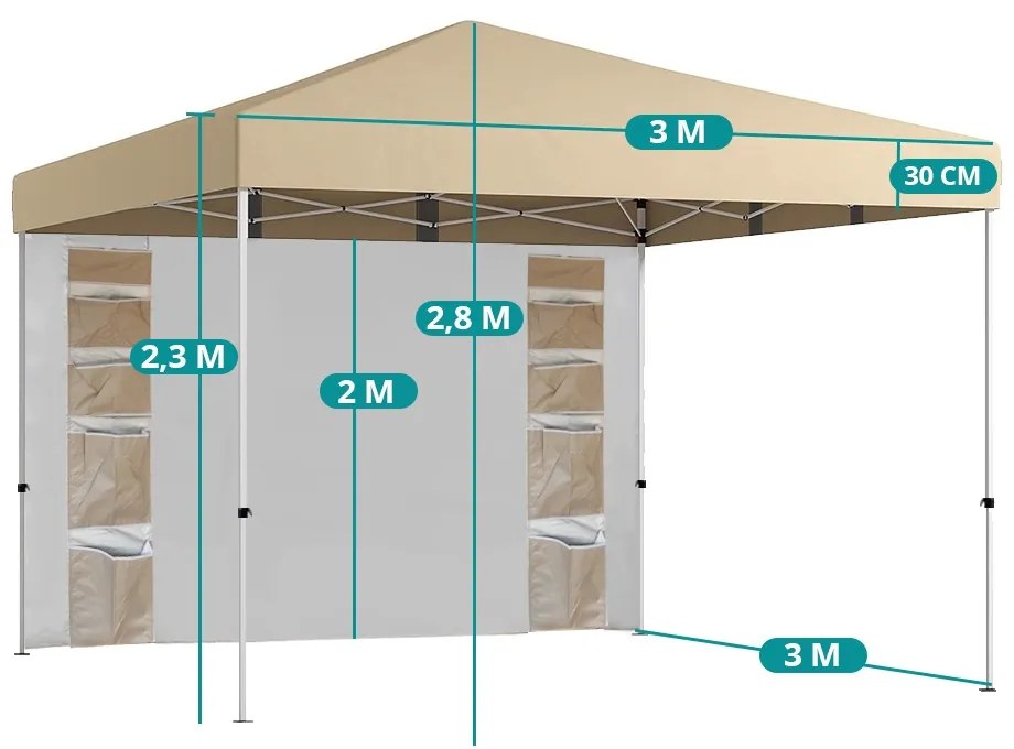 Pavilion cu perete posterior și buzunare, 3×3×2,8 m, bej