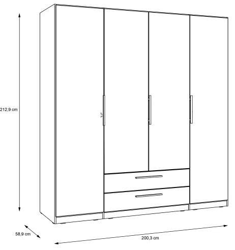 Dulap de haine MARO cu oglindă, 200x213 cm, finisaj stejar artisan