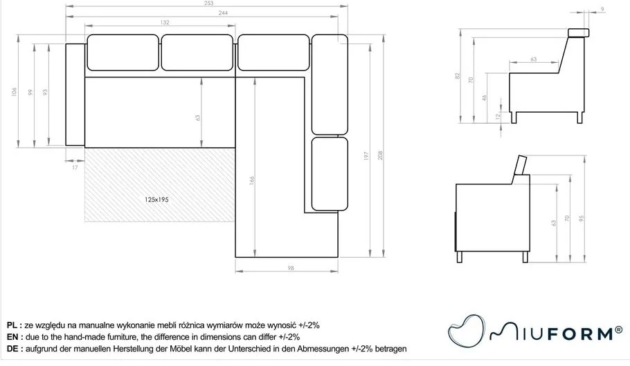Colțar gri închis extensibil (cu colț pe partea dreaptă) Sweet Harmony – Miuform