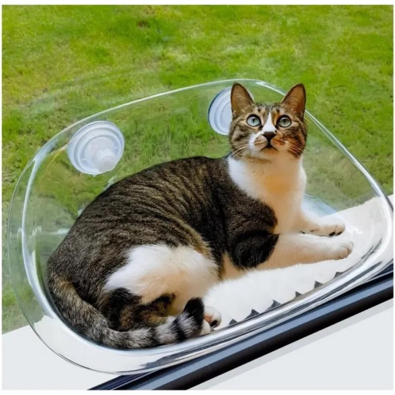 Hamac pentru pisici CATNEST 9172, Cu ventuze, Suspendat, Pana la 10 kg, Transparent