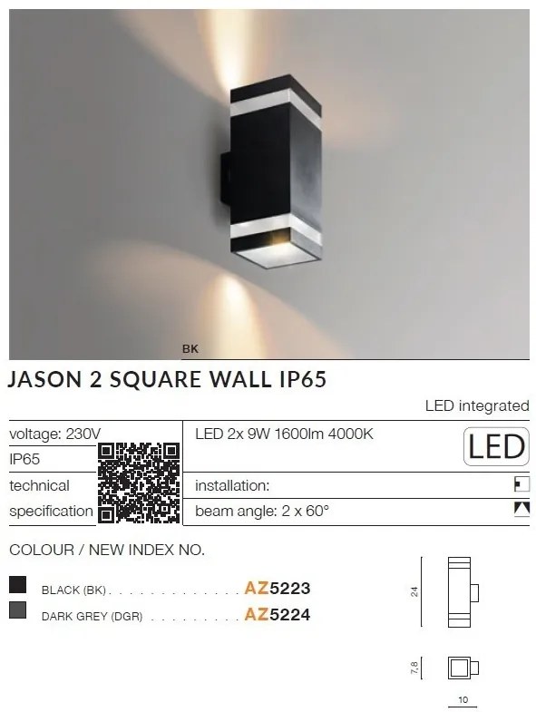 Aplica LED pentru iluminat exterior IP65 JASON 2 SQ DGR