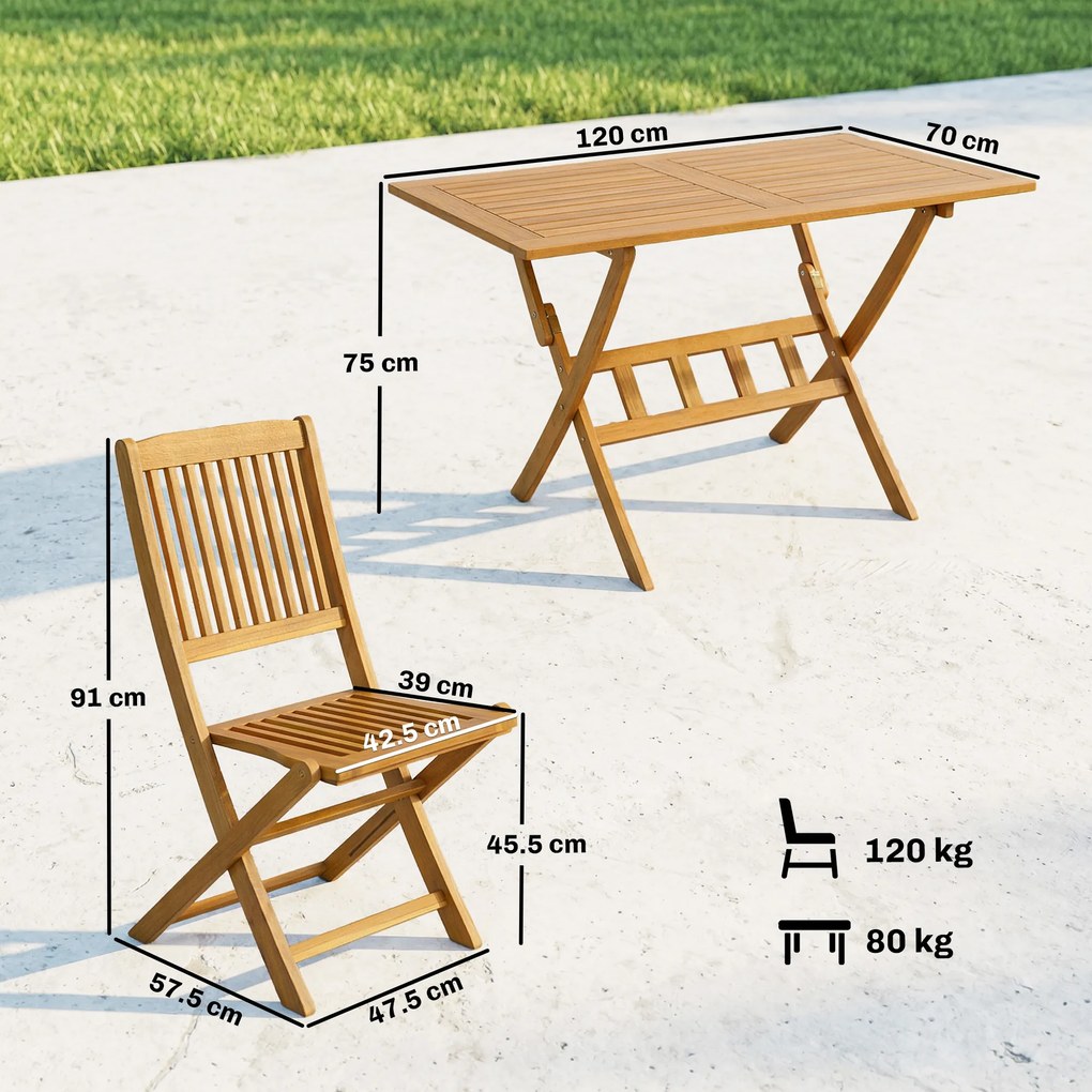 Outsunny Set de Luat Masa pentru Grădină 5 Piese, Masă și 4 Scaune Rabatabile | Aosom Romania