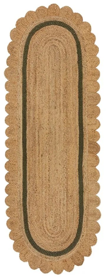 Covor tip traversă verde închis/în culoare naturală țesut manual din iută 80x230 cm Grace Green – Flair Rugs