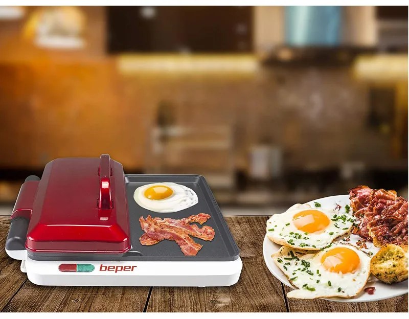 Gratar electric multifunctional Beper P101CUD500 4в1, 1000 W, 4 zone de gatit, Acoperire antiaderenta, Rosu