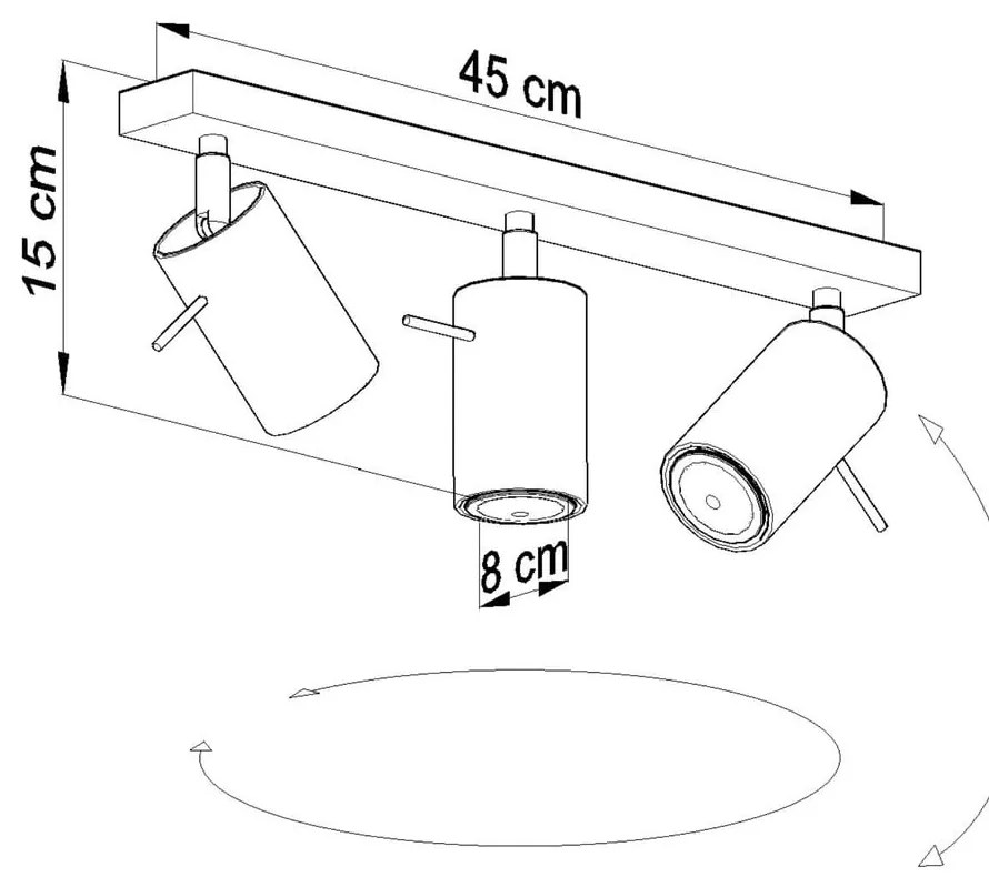 Plafonieră Sollux Etna, lungime 45 cm, gri