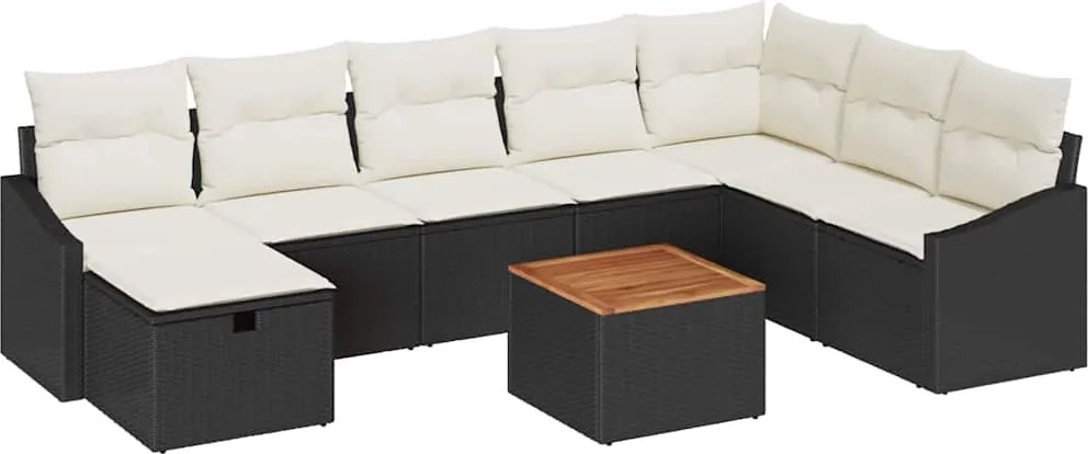vidaXL Set de canapele pentru grădină cu pernă 9 pcs Negru Rattan poli