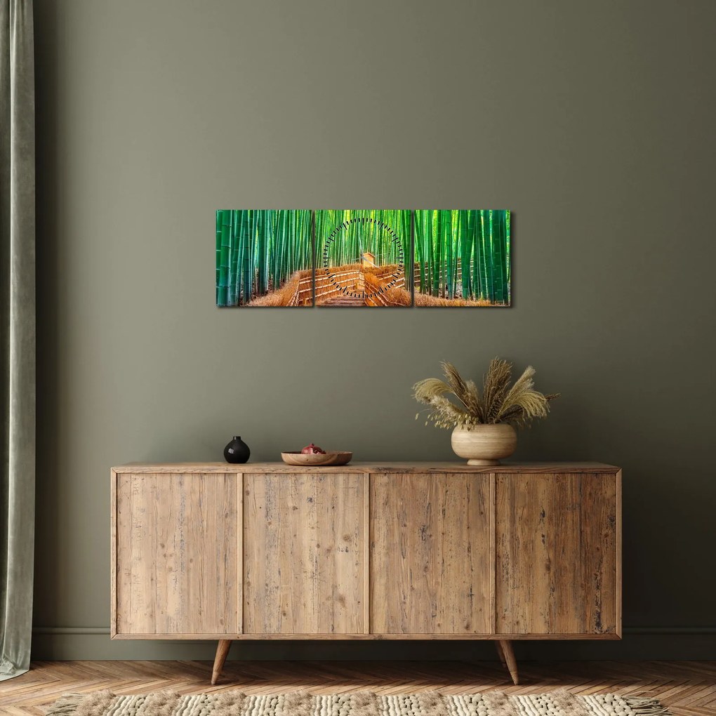 Tablou - Pădure de bambus japoneză (cu ceas) (90x30 cm)