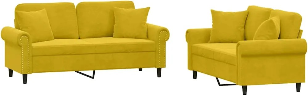vidaXL Set de canapele cu perne, 2 piese, galben, catifea
