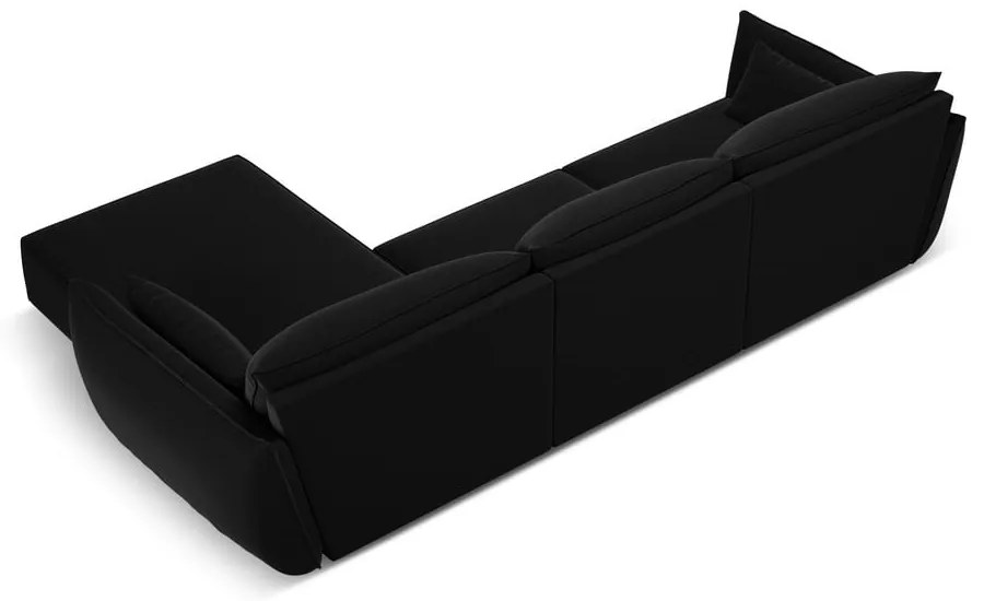Colțar negru cu tapițerie din catifea (cu colț pe partea dreaptă, cu șezlong) Vanda – Mazzini Sofas