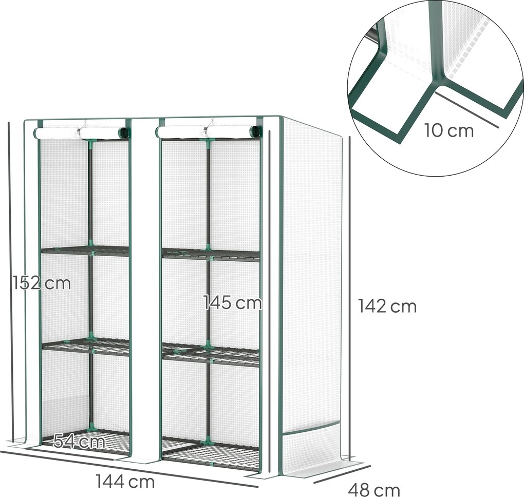 Outsunny Seră Aplicată, din PE Consolidată,, 144 x 48 x 152 cm, Alb | Aosom Romania