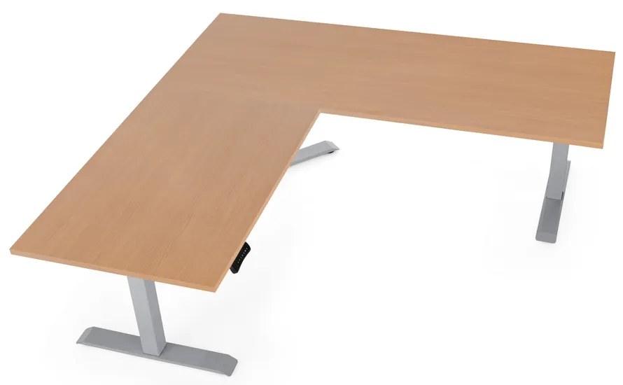 Masa inaltime reglabila OfficeTech Angle, 180 x 200 cm, bază gri, fag