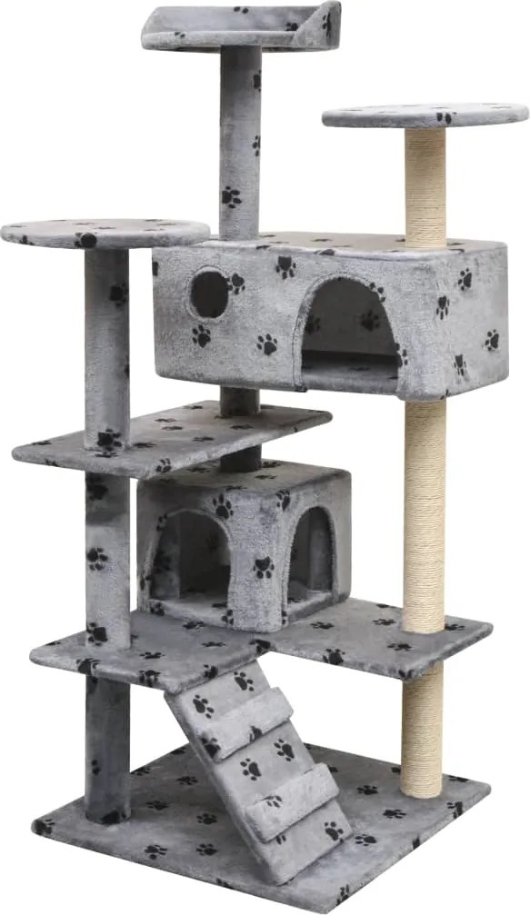 vidaXL Ansamblu pisici cu funie de sisal, 125 cm, imprimeu lăbuțe, gri
