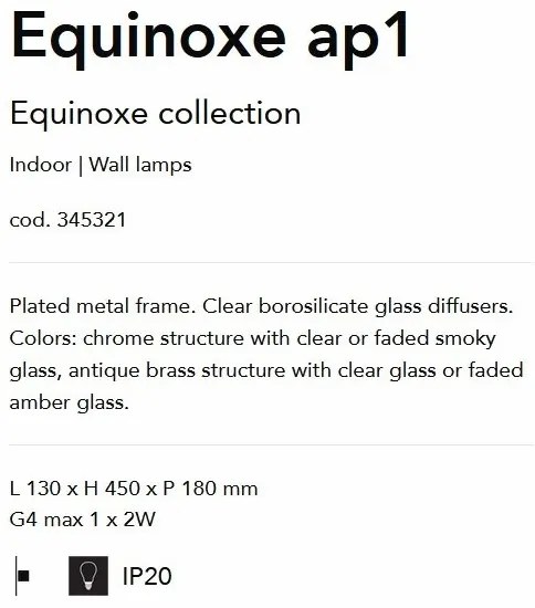 Aplica de perete EQUINOXE AP1 antique brass/ faded amber