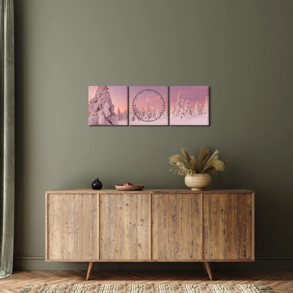 Tablou - Copaci sub așternut de zăpadă (cu ceas) (90x30 cm)