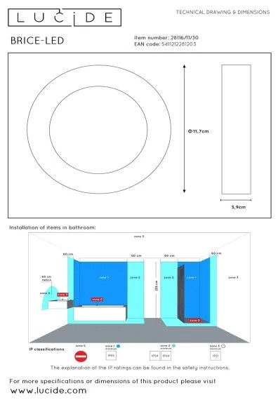 Corp de iluminat LED pentru baie dimabil BRICE LED/8W/230V IP44 Lucide 28116/11/30