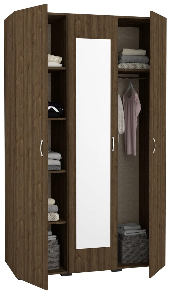 Dulap Nero, 3 Usi, oglinda, Stejar Bronz, 120 x 52 x 200 cm