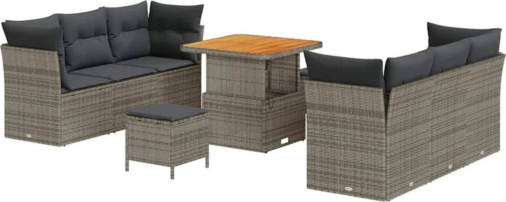 vidaXL Set de canapele pentru grădină cu pernă 9 pcs Gri poliratan