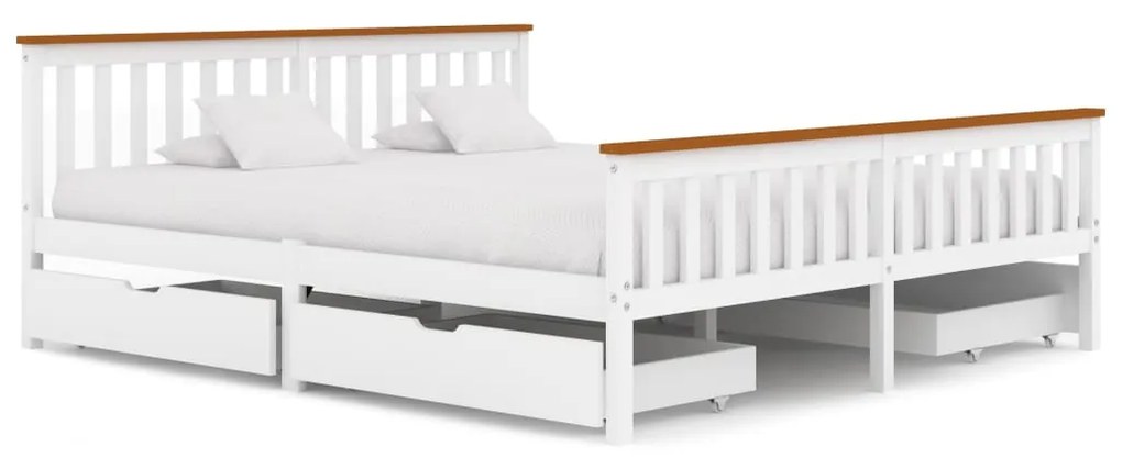 3060440 vidaXL Cadru de pat cu 4 sertare, alb, 180 x 200 cm, lemn masiv de pin