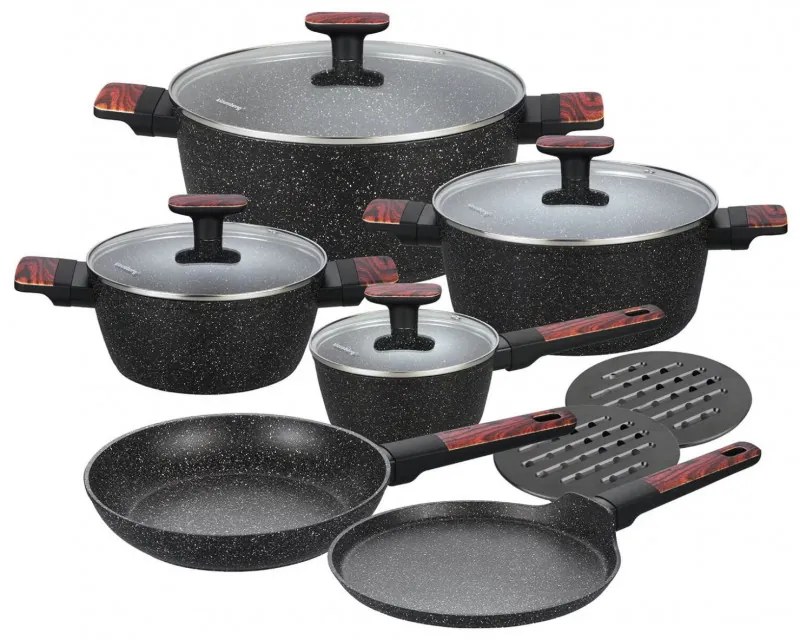 Set oale si tigai Klausberg KB 7831, 12 h, Aluminiu turnat, Acoperire din marmura, Inductie, Negru