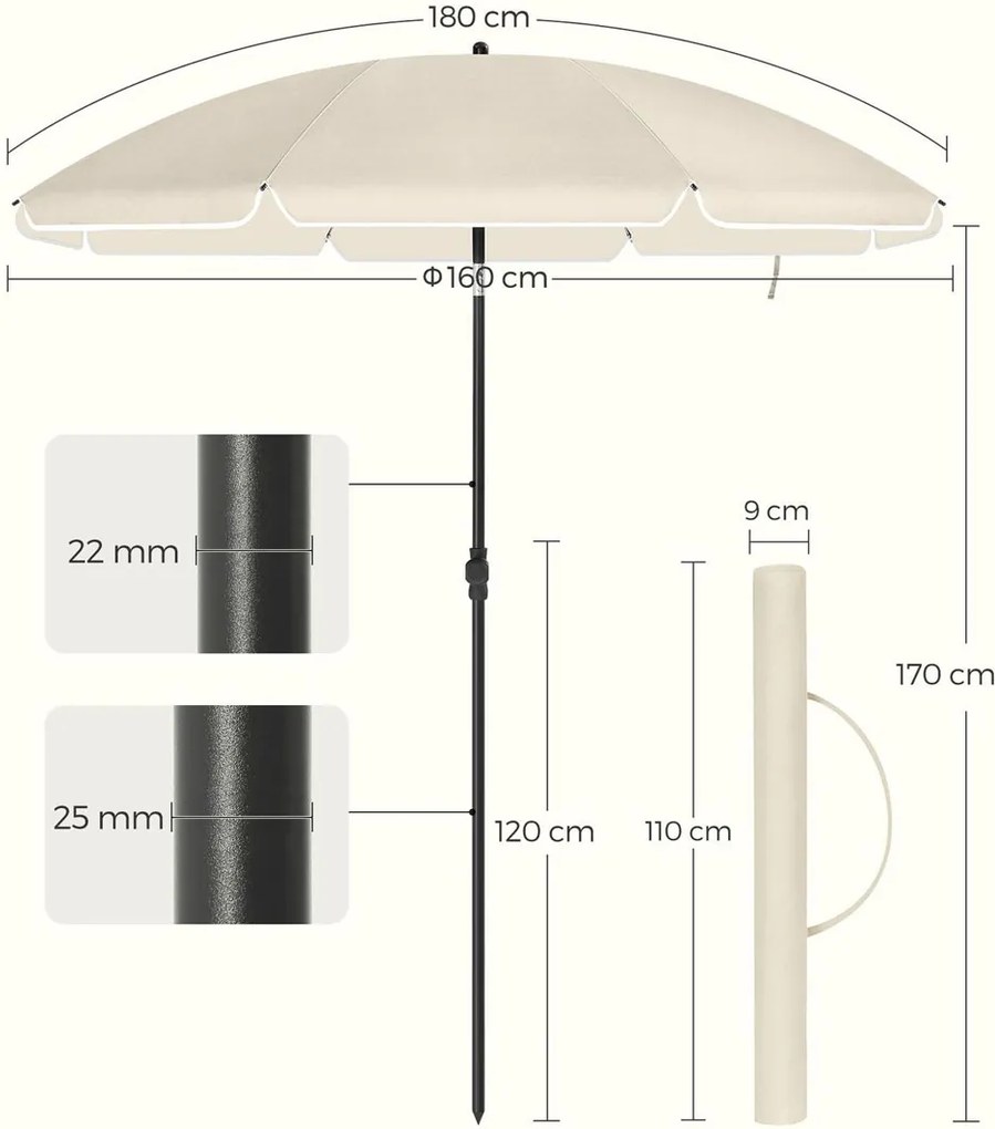 Umbrelă SOLARA, Ø160 cm, bej SongmicsHome