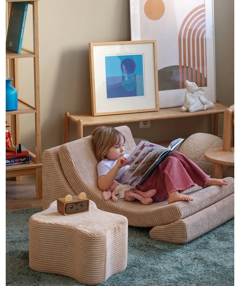 Puf de copii maro deschis cu tapițerie din catifea reiată Cloud – Wigiwama