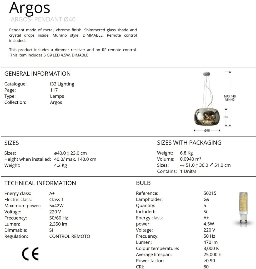 Lustra LED dimabila cu telecomanda 40cm ARGOS SV-508718D