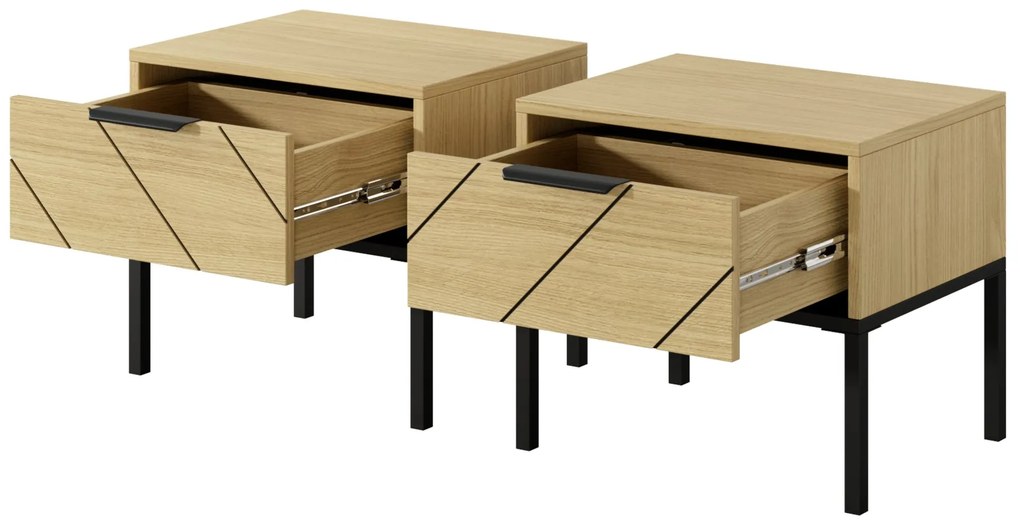 Set 2 buc. noptiere Versaccio D (Stejar scandi + Negru). 1071405