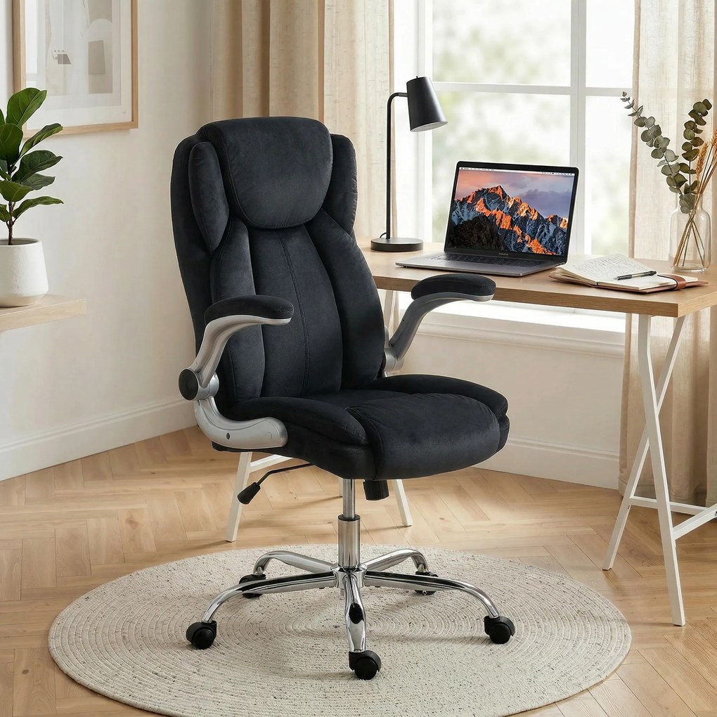 HOMCOM Scaun de birou ergonomic cu spătar înalt brațe rabatabile șezut cu arcuri înălțime reglabilă Negru | Aosom Romania