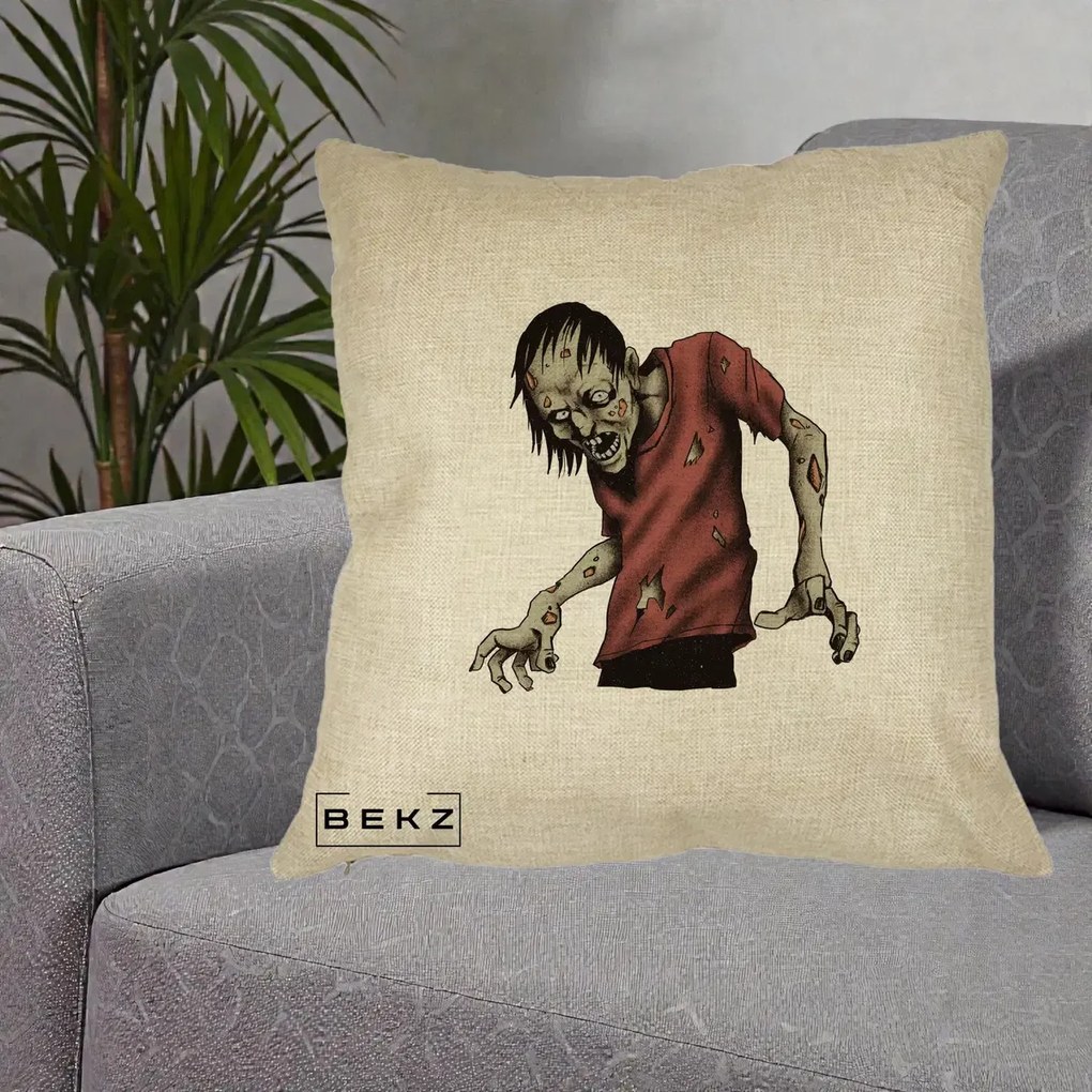 Perna Decorativa Halloween Zombie Infricosator, 40x40 cm, Crem, Husa Detasabila, Perna Inclusa, BEKZ®