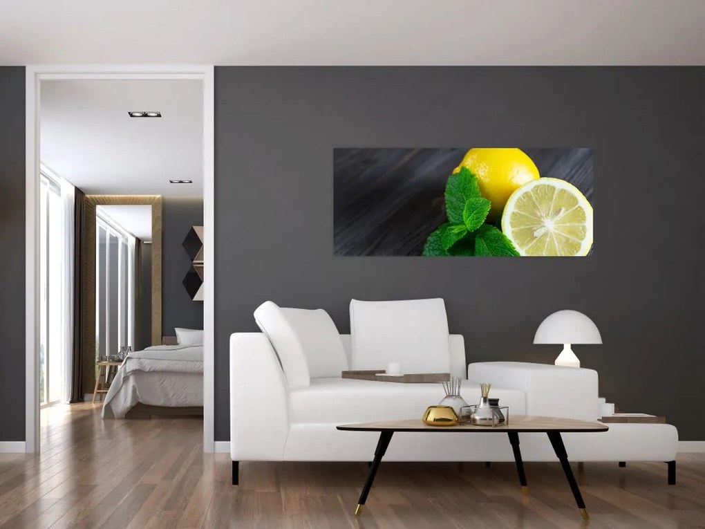 Tablou cu lămâie și mentă pe masă (120x50 cm)