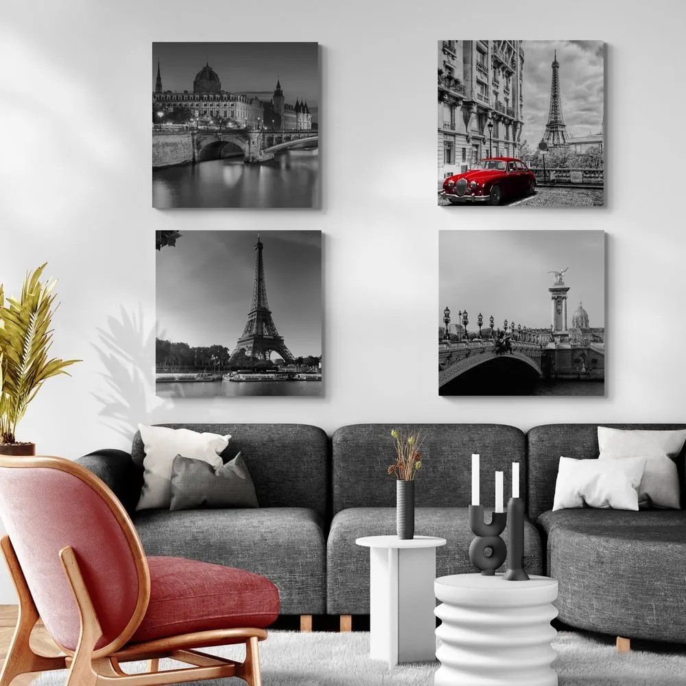 Set tablouri Parisul cu retro mașină roșie
