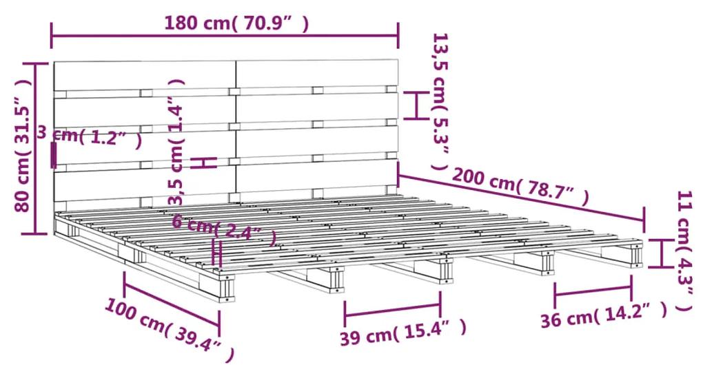 Cadru de pat Super King 6FT, gri, 180x200 cm, lemn masiv de pin Gri, 180 x 200 cm