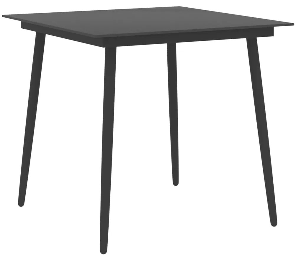 vidaXL Masă de grădină, negru, 80 x 80 x 74 cm, oțel și sticlă