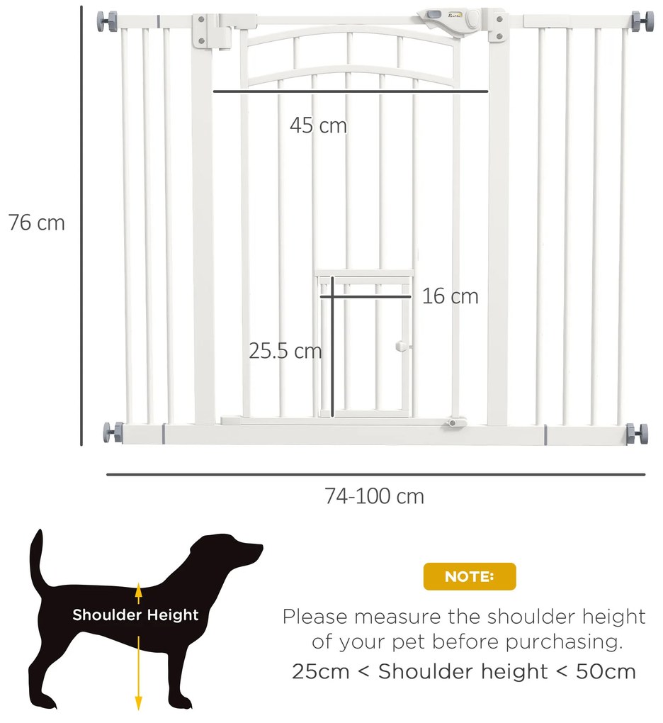 PawHut Uşa de Siguranţă pentru Câini, Barieră pentru Animale de Companie cu Ușă Mică pentru Pisici, 74-100x76 cm, Alb | Aosom Romania