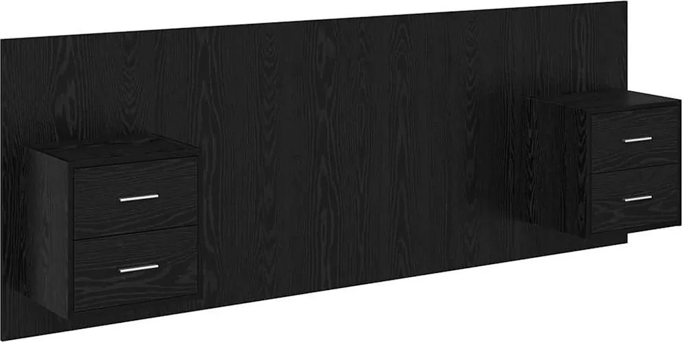 vidaXL Tăblie cu Noptieră cu sertar 3 pcs Stejar Negru Lemn compozit