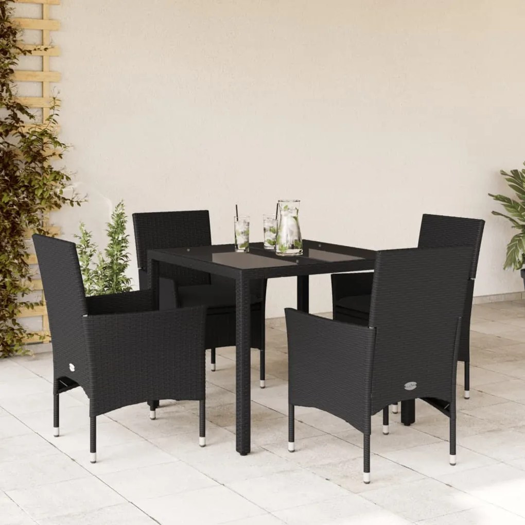 vidaXL Set mobilier de grădină cu perne 5 piese negru poliratan&amp;sticlă