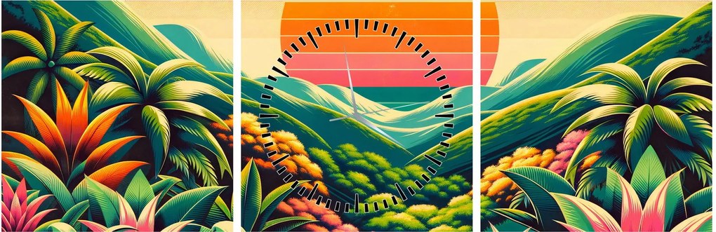 Tablou - Apus de soare multicolor (cu ceas) (90x30 cm)
