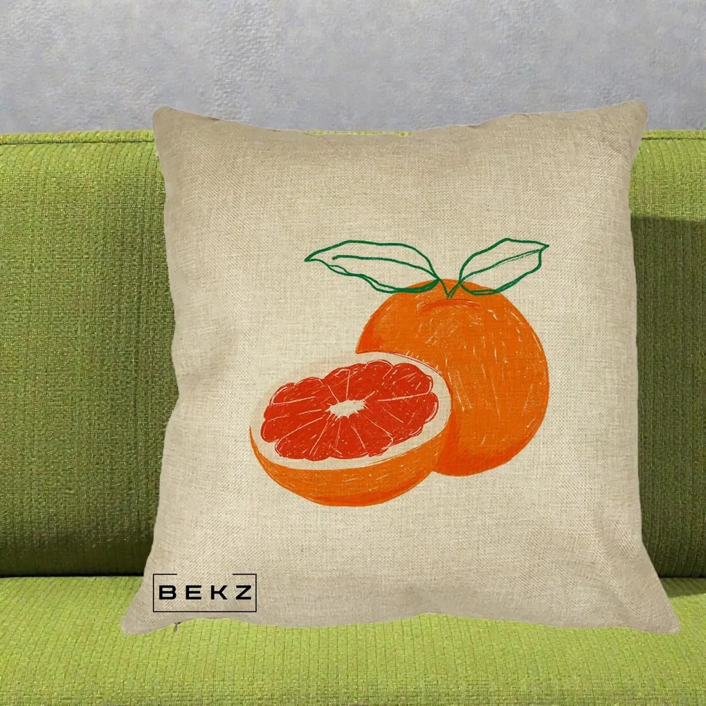 Perna Decorativa Grepfrut Citrus, 40x40 cm, Crem, Husa Detasabila, Perna Inclusa, BEKZ®