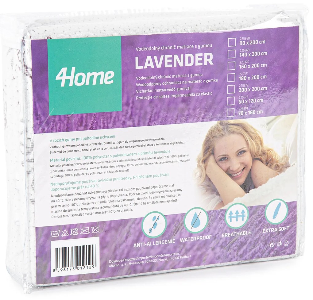 Protecție saltea 4Home Lavender impermeabilă cu elastic, 160 x 200 cm