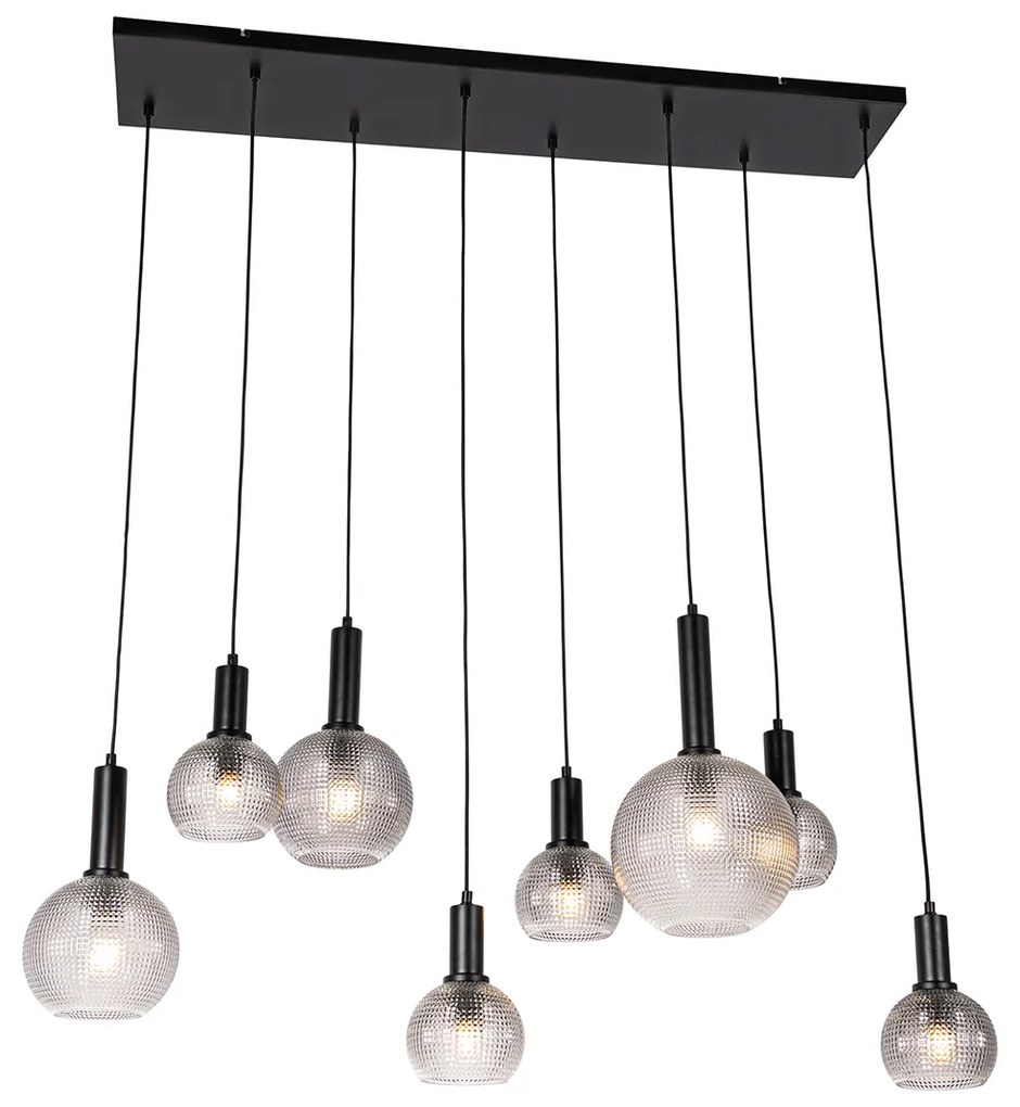 Lampă suspendată de design neagră cu sticlă fumurie cu 8 lumini - Chico