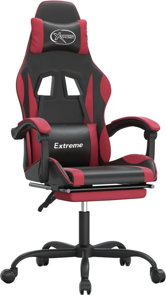 vidaXL Scaun gaming pivotant/suport picioare negru/roșu vin piele eco