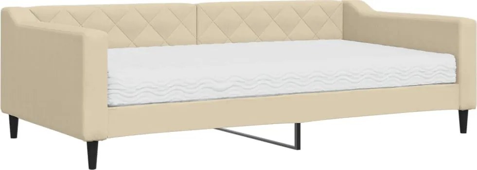 vidaXL Pat de zi cu saltea, crem, 100x200 cm, textil