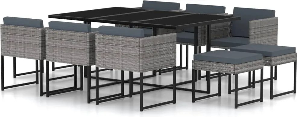 vidaXL Set mobilier de grădină cu perne, 11 piese, gri, poliratan