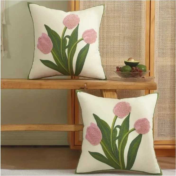 Husa decorativa pentru perna TULIPS 45x45 cm, crem