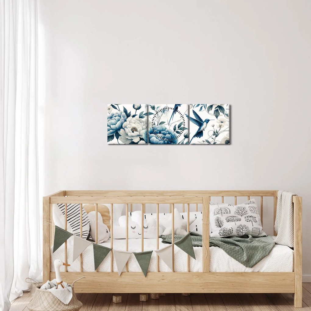 Tablou - Colibri cu flori (cu ceas) (90x30 cm)