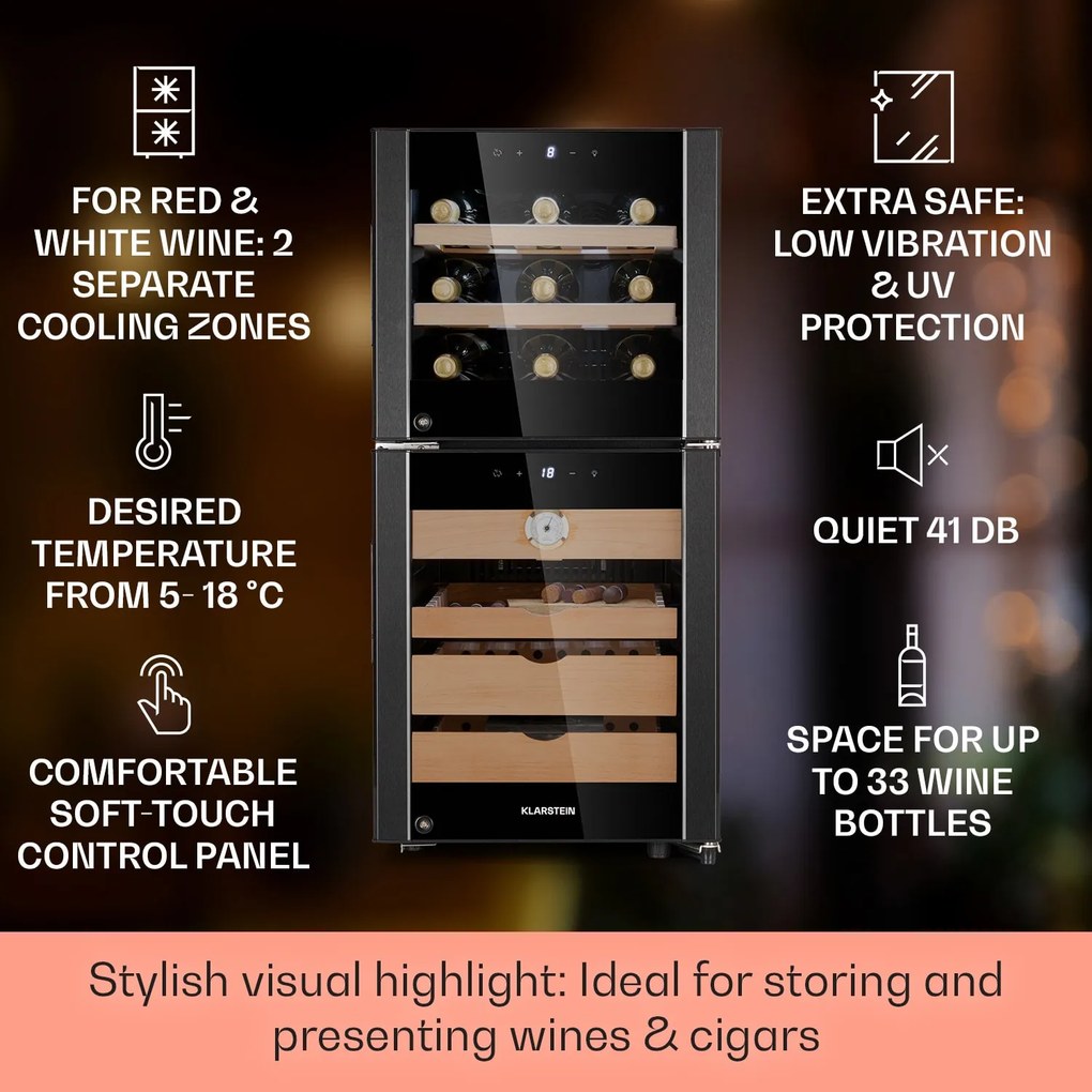Klarstein El Dorado 89, umidor și frigider pentru vin, ecran tactil, 89L, LED