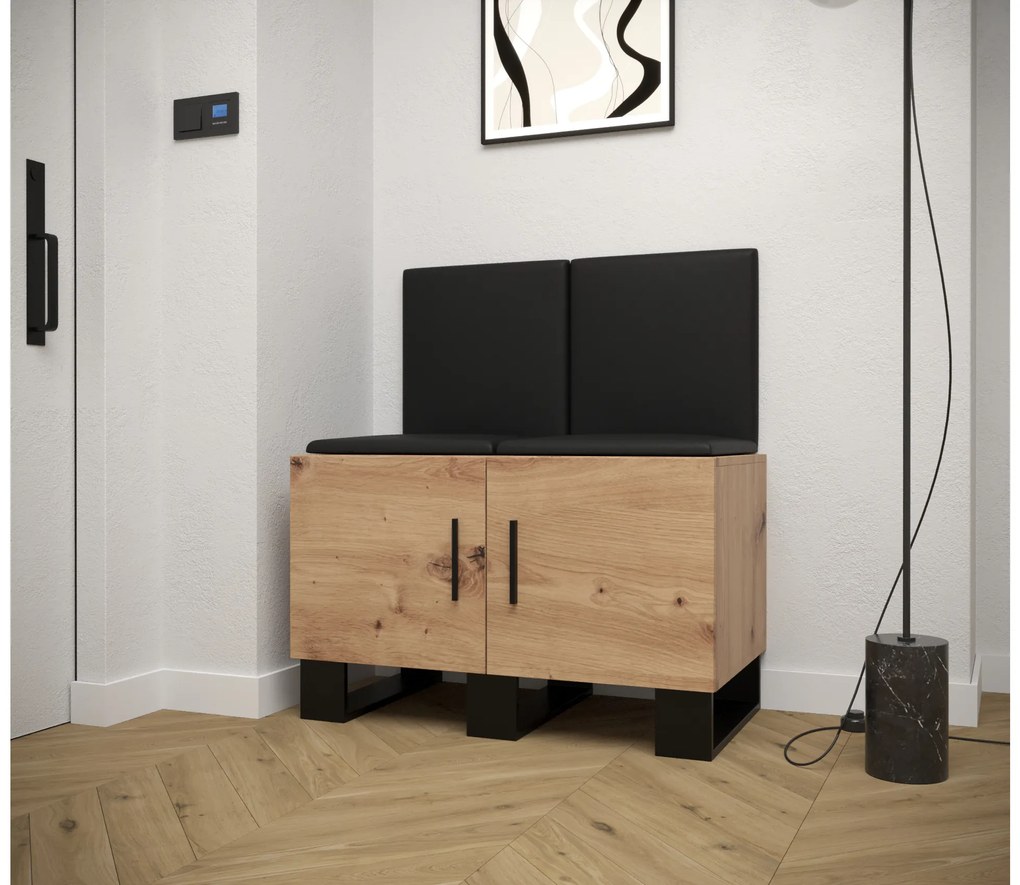 Set mobilier pentru hol Amanda 19 (Stejar artisan + piele ecologică Negru). 1086027